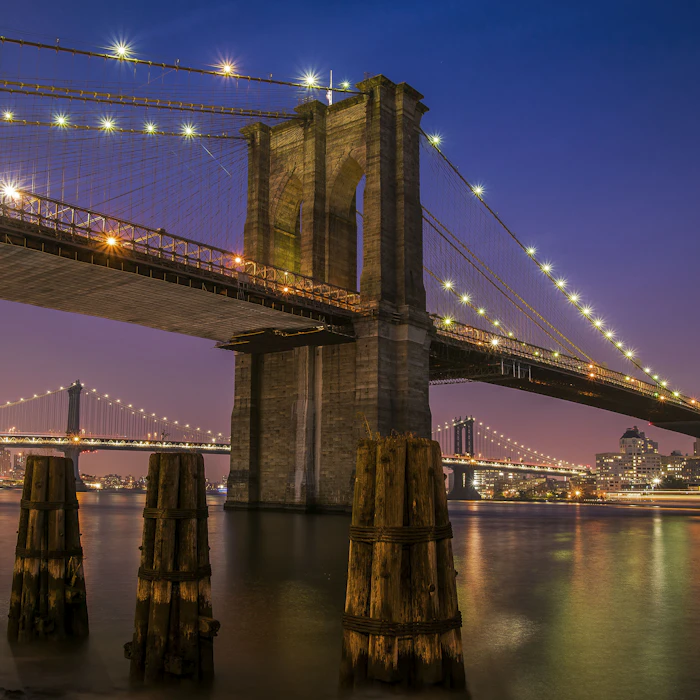 Brooklyn Bridge lit up at night