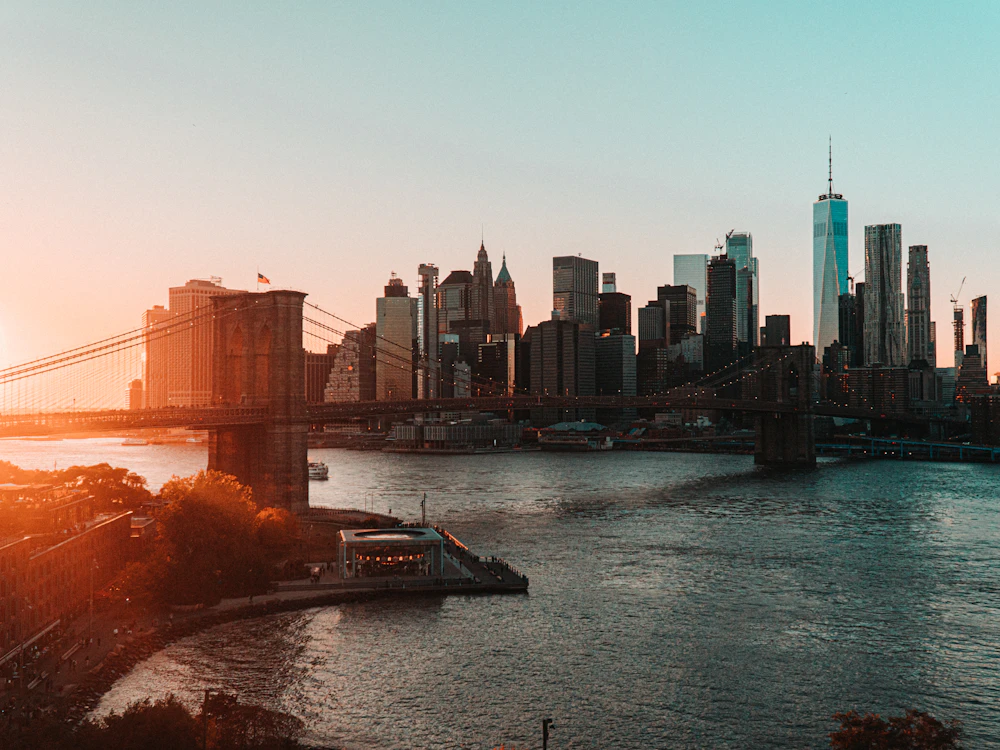 Brooklyn Bridge over the East River at sunset